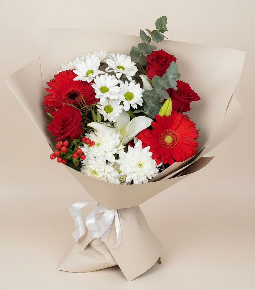 Букет цветов из: Розы, Хризантемы, Герберы и Лилии в Харовске