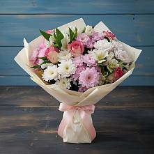 Букет цветов из:  Хризантемы, Альстромерии и Розы #REPLACE_PRED# Харовске