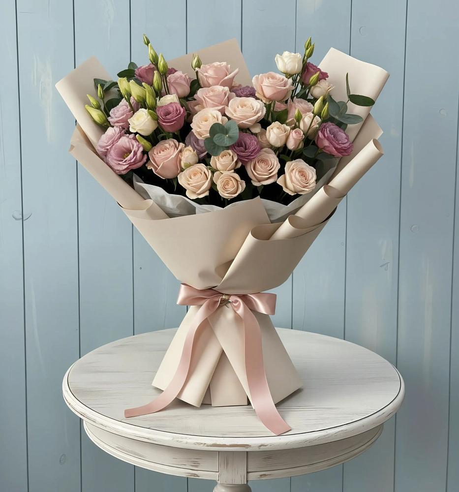 Букет цветов из: Розы и Лизиантусы в Харовске