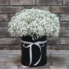 Цветочная композиция из Гипсофила в шляпной коробке в Харовске