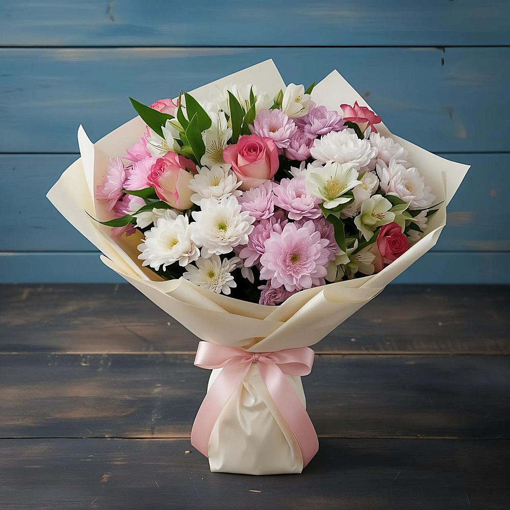 Букет цветов из: Хризантемы, Альстромерии и Розы в Харовске